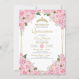 Convites Rosas Rosa Esbranquiçadas e Quinceanera Floral Dou