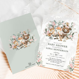 Convites Rosas rosa Eucalyptus Woodland Chá de fraldas