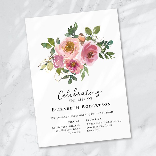 Convites Rosas Rosa Floral Funeral (Criador carregado)