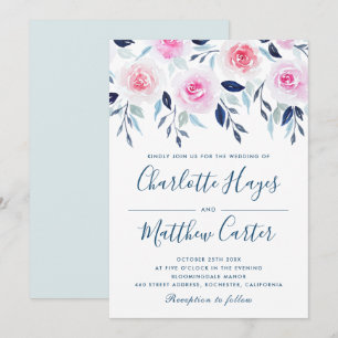 Convites Rosas Rosa Flóridas Azuis Folhas Naves Aquáticas C