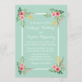 Convites Rosas Rosa Flóridas Casamento Verde com Coloração