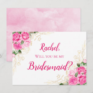 Convites Rosas Rosa Flóridas Douradas e com Cor de Água, 