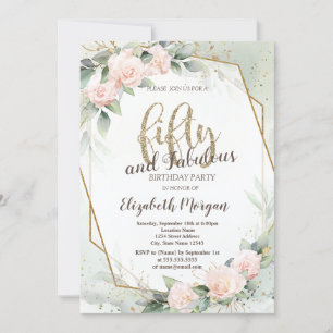 Convites Rosas rosa Frame Confetti Verde 50º Aniversário