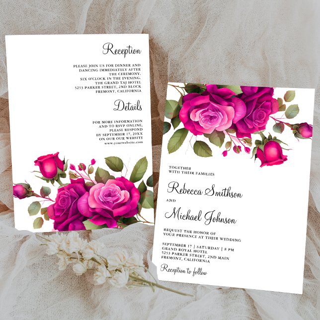 Convites Rosas Rosa Fúcsia Todos em Um Casamento (Criador carregado)