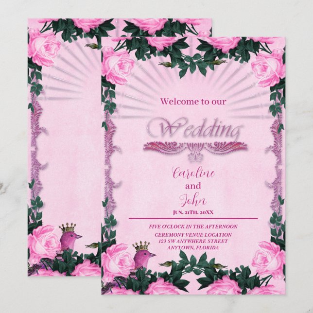 Convites Rosas rosa maravilhosas (Frente/Verso)