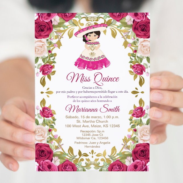 Convites Rosas Rosa Mexicana Flores Quinceanera  (Criador carregado)