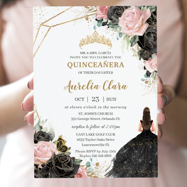 Convites Rosas Rosa Negra Quinceañera Floral Doce Dezesseis (Criador carregado)