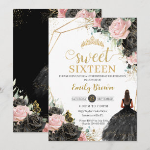 Convites Rosas Rosa Negras Floral Tan Princesa Doce 16