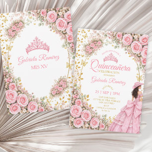 Convites Rosas Rosa Ocidental Borboleta Dourada Quinceañera