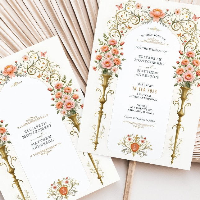 Convites Rosas Rosa & Ouro Urns Casamento Vitoriano (Criador carregado)