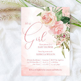 Convites Rosas rosa pinceladas elegantes é um chá de fralda
