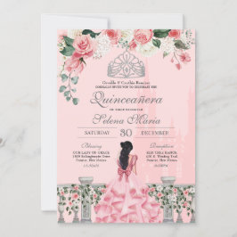 Convites Rosas Rosa Prata Tiara Royal Princess Quinceañera