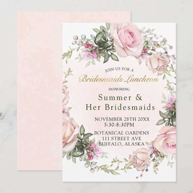 Convites Rosas Rosa primavera Peony Bridesmaids Luncheon (Frente/Verso)