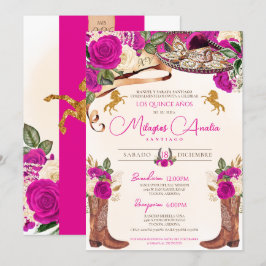 Convites Rosas Rosa Quente Fuchsia Charro Quinceañera Ocide