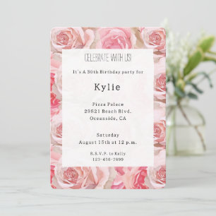 Convites Rosas Rosa Românticas - Aniversário Floral