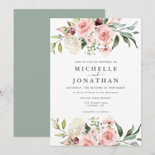 Convites Rosas Rosa Românticas Convocação Verde