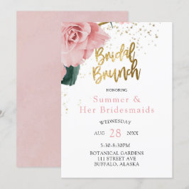 Convites Rosas Rosa Românticas Douradas Bridesmaids Luncheo