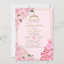 Convites Rosas Rosa Suaves Blush e Quinceanera Floral Doura
