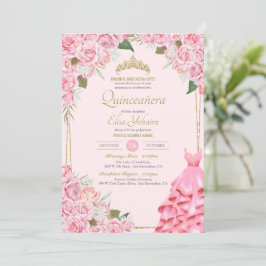 Convites Rosas Rosa Suaves Esbranquiçadas e Quinceañera Flo