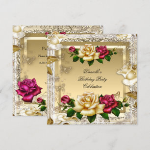 Convites Rosas Rosa Vermelho Dourado Creme Elegante Festa d