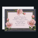 Convites Rosas Rosas Azul Marinho & Dourado Festa Moderna S<br><div class="desc">Itens coordenados também estão disponíveis.</div>