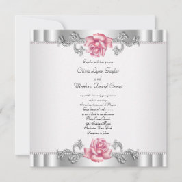 Convites Rosas Rosas Prata Branco Rosa Elegante Casamento