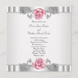 Convites Rosas Rosas Prateadas Brancas Elegantes Casamento