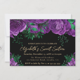 Convites Rosas Roxas Aquarela Sweet Sixteen