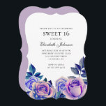Convites Rosas roxas azuis doces 16. 16.º aniversário Flora<br><div class="desc">Entre em contato comigo,  por favor,  se precisar de itens adicionais.</div>