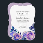 Convites Rosas roxas azuis doces 16. 16.º aniversário Flora<br><div class="desc">Entre em contato comigo,  por favor,  se precisar de itens adicionais.</div>
