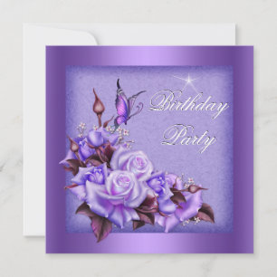 Convites Rosas roxas Borboleta Floral Festa de aniversário