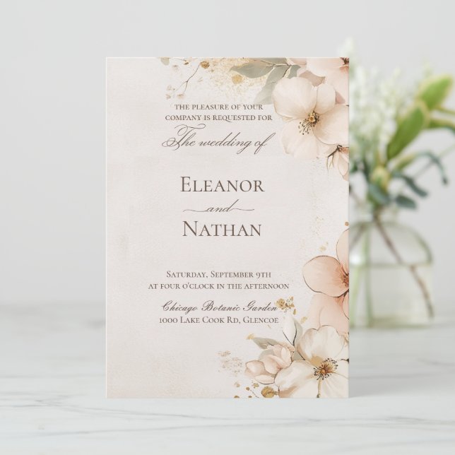 Convites rosas roxas e casamento sofisticado (Em pé/Frente)