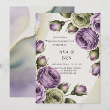Rosas Roxas e Verde-Salvia Pintadas Casamento