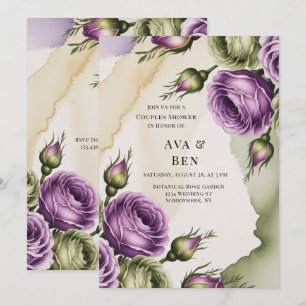 Convites Rosas Roxas e Verde-Salvia Pintadas no Chá de Bebê