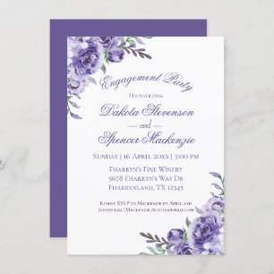Convites Rosas roxas   Elegante Noivado de Boho de Aquarela