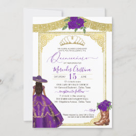 Convites Rosas roxas Elegante Western Charro Quinceanera