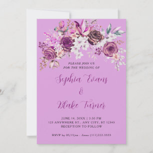 Convites Rosas Roxas Elegantes Flores Casamento Roxo Ameixa