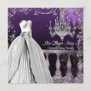 Convites Rosas Roxas Lavanda Candeeiro Quinceanera