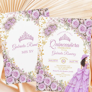 Convites Rosas Roxas Lilás Borboleta Dourada Quinceañera