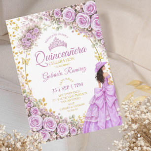 Convites Rosas Roxas Lilás Douradas Quinceañera Ocidental