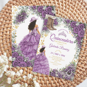 Convites Rosas Roxas Ocidentais Douradas Quinceañera Countr