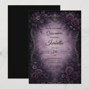 Convites Rosas roxas vintage Quinceañera