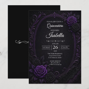 Convites Rosas roxas vintage Quinceañera