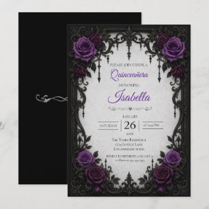 Convites Rosas Roxas Vintage Quinceañera
