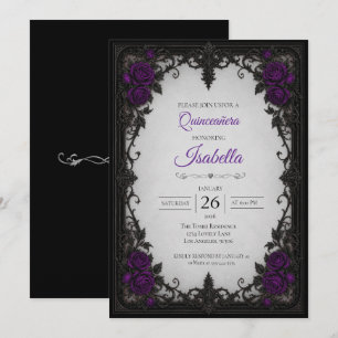 Convites Rosas roxas vintage Quinceañera