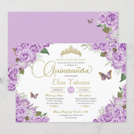 Convites Rosas Roxos Borboleta Floral Tiara Quinceanera