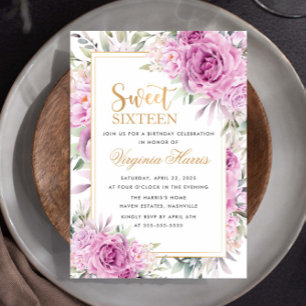 Convites Rosas Roxos Doce Floral Dezesseis 16 Aniversário