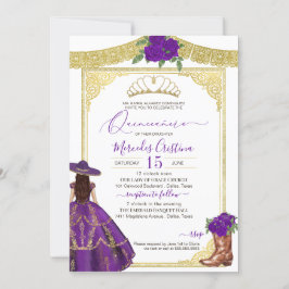 Convites Rosas Roxos Elegante Charro Quinceanera Ocidental