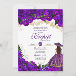 Convites Rosas Roxos Elegante Emerald Charro Quinceanera