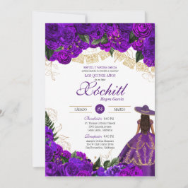 Convites Rosas Roxos Elegante Emerald Charro Quinceanera